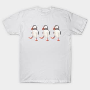 3 Dancing puffins watercolor illustration T-Shirt